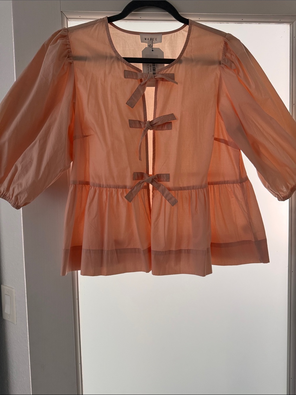 Mable Brand Blush Tie-Front Ruffle Blouse
